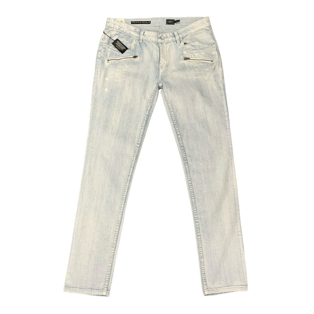 Obey‎ Jeans Womens 31 Acid Wash Debbie Fit Low Waist Skinny Leg Zipper Pockets